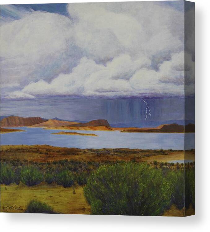 Kim Mcclinton Canvas Print featuring the painting Storm at Lake Powell- center panel of three by Kim McClinton