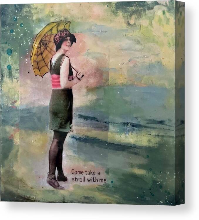 Mixed Media Collage Canvas Print featuring the painting Stroll With Me by Diane Fujimoto