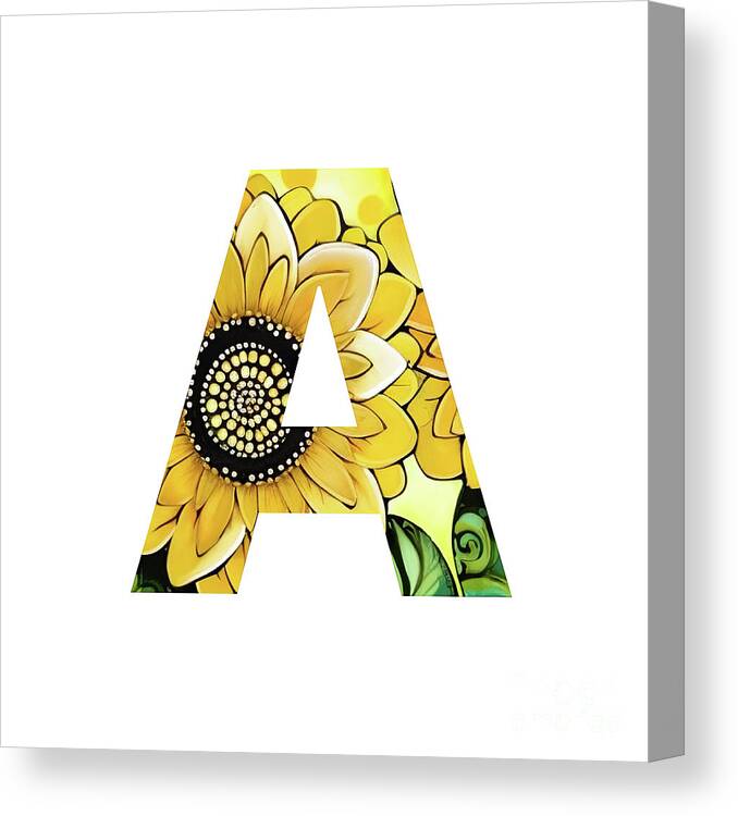 Letter A Canvas Print featuring the digital art Alphabet Letter A Sunflower by Tina LeCour