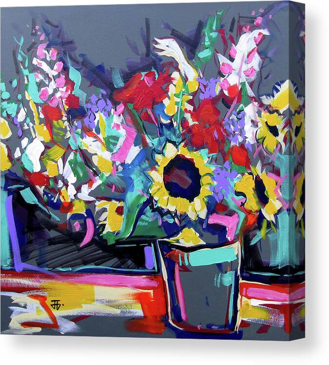 Sunflower Vase Canvas Print featuring the painting Sunflower Vase by John Gholson