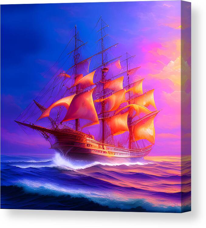 Ghost Ship Canvas Print featuring the digital art Sunset Ghost Ship by Lisa Pearlman