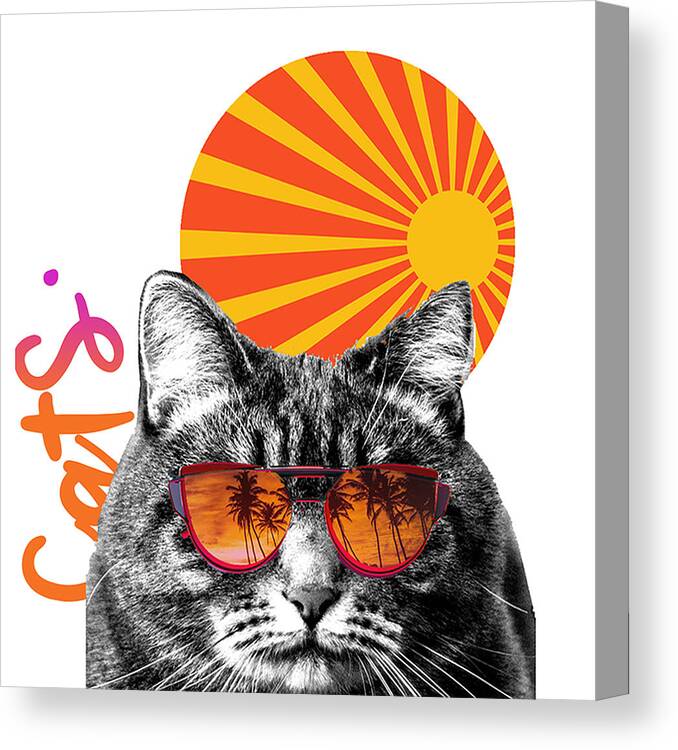 Cat Canvas Print featuring the painting Suntan Cat Cool Kitty by Robert R Splashy Art Abstract Paintings