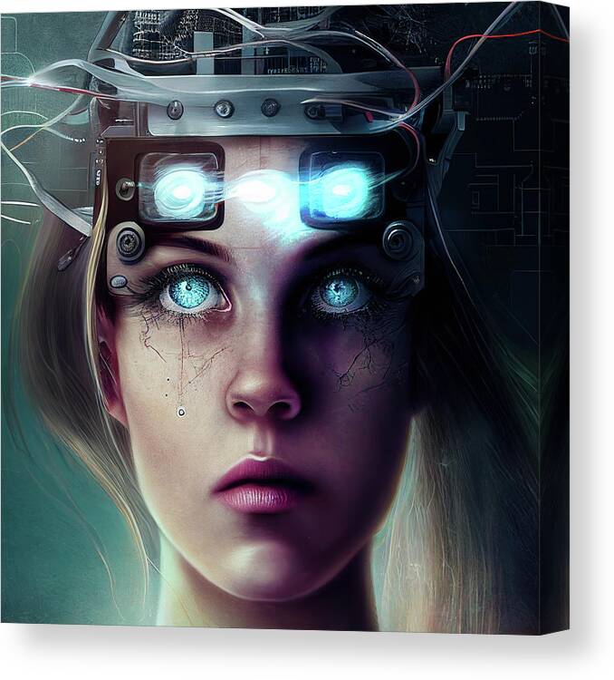 Woman Canvas Print featuring the digital art Surreal Art 15 Mind Control Woman Portrait by Matthias Hauser