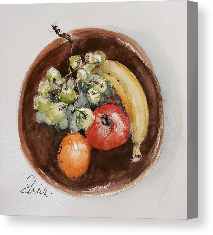 Still Life Canvas Print featuring the painting Sustenance in a Wooden Bowl by Sheila Romard