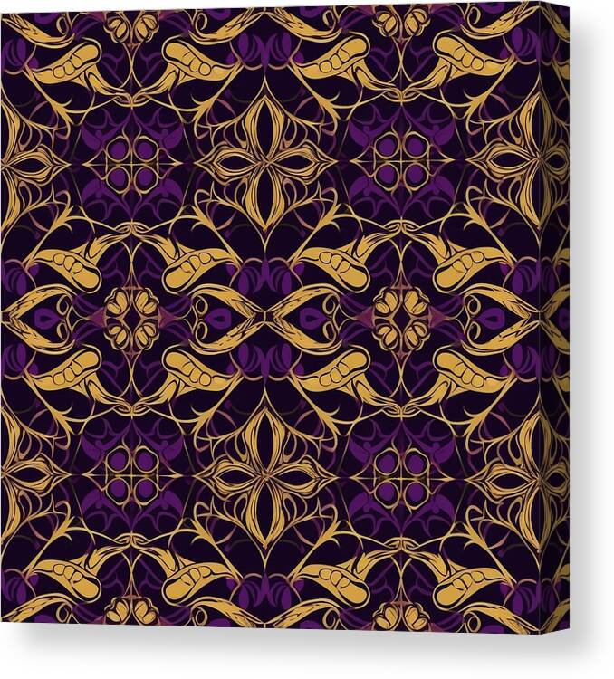 Symmetrical Purple And Gold Pattern Canvas Print featuring the digital art Symmetrical Purple and Gold Pattern #1 by Britten Adams