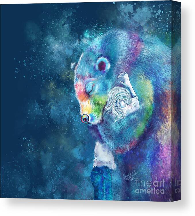 Bear Canvas Print featuring the digital art Sympathy Bear Hug - Blue by Laura Ostrowski