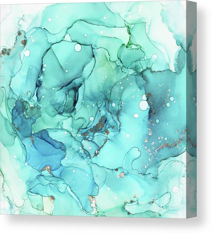 Ink Canvas Print featuring the painting Teal Blue Chrome Abstract Ink by Olga Shvartsur