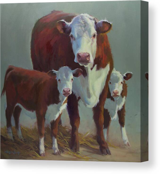 Farm Animals Canvas Print featuring the painting The Babysitter by Carolyne Hawley