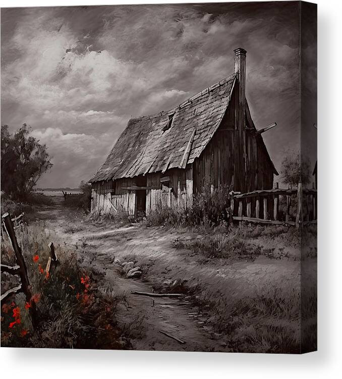 Old Shack Canvas Print featuring the photograph The Beauty of Decay - Sepia - Old Shack Art by Lourry Legarde