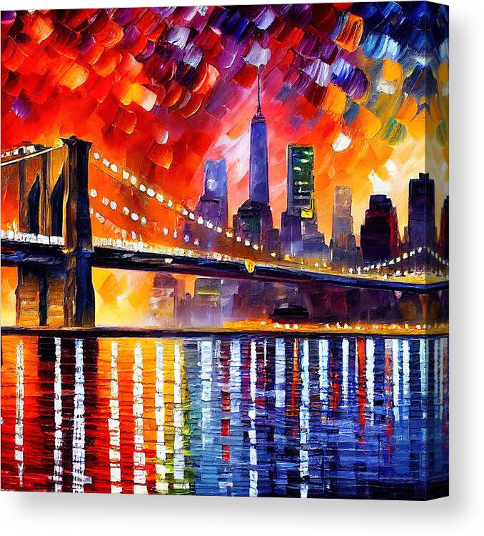 The Brooklyn bridge at Night, 02 Canvas Print / Canvas Art by AM