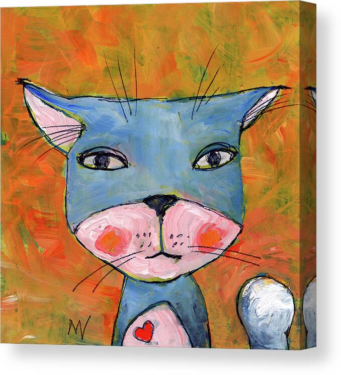 Valentine Canvas Print featuring the mixed media The Cat's Meow by AnneMarie Welsh