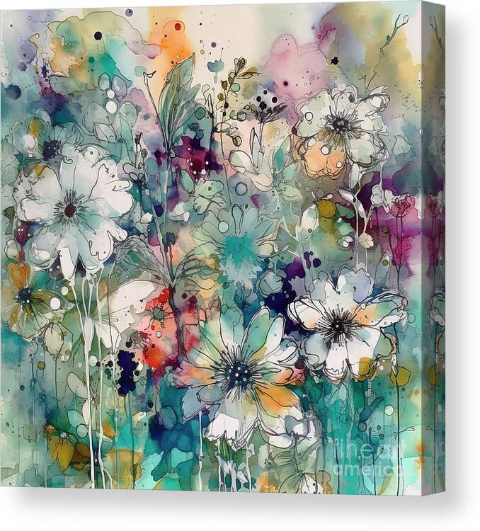 Watercolor Flowers Canvas Print featuring the painting The Chaos in Beauty by Mindy Sommers