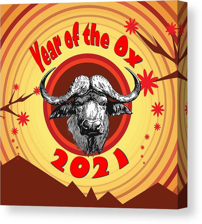 Ox Canvas Print featuring the digital art Year of the Ox 2 by Ali Baucom