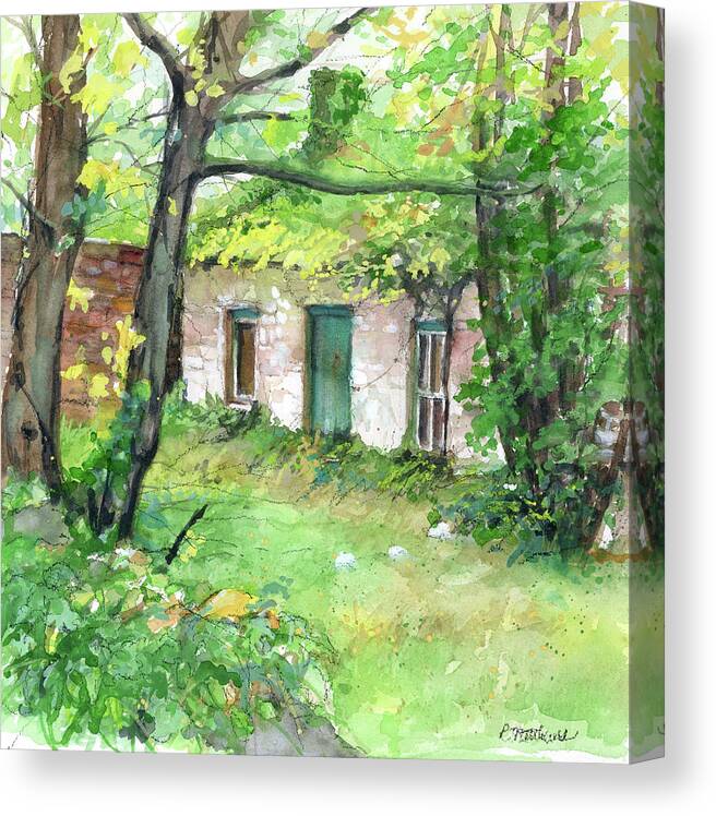 Irish Cottage Canvas Print featuring the painting The Forge aka The Lonergan Homestead by Rebecca Matthews