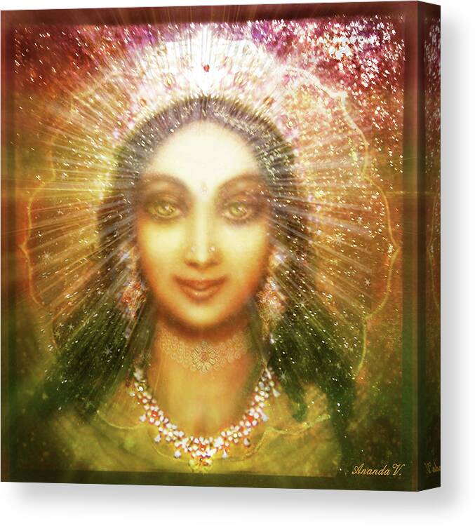 Goddess Painting Canvas Print featuring the mixed media The Glance of the Goddess by Ananda Vdovic