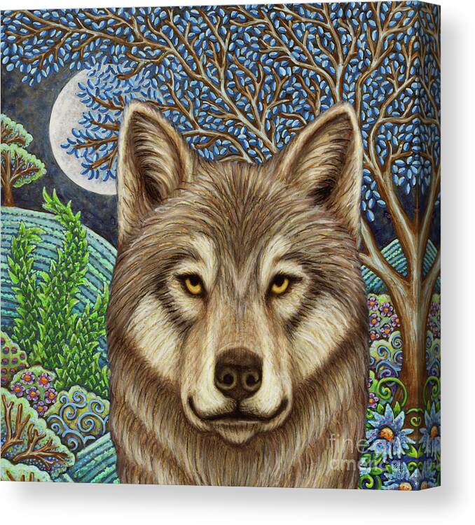 Wolf Canvas Print featuring the painting The Kazakh Wolf Moon by Amy E Fraser