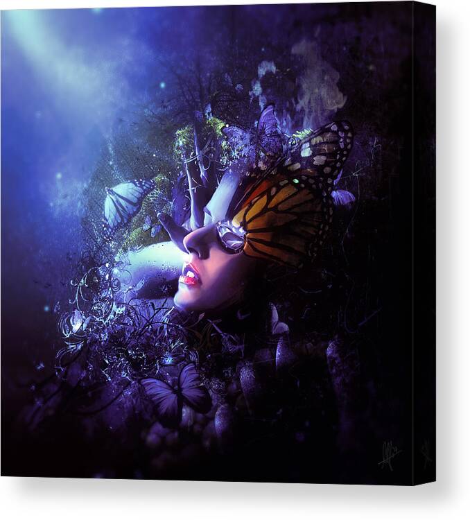 Surreal Canvas Print featuring the digital art The Last Travel of the Butterflies by Mario Sanchez Nevado