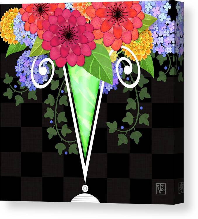 Letter V Canvas Print featuring the digital art The Letter V for Vase of Various Flowers by Valerie Drake Lesiak