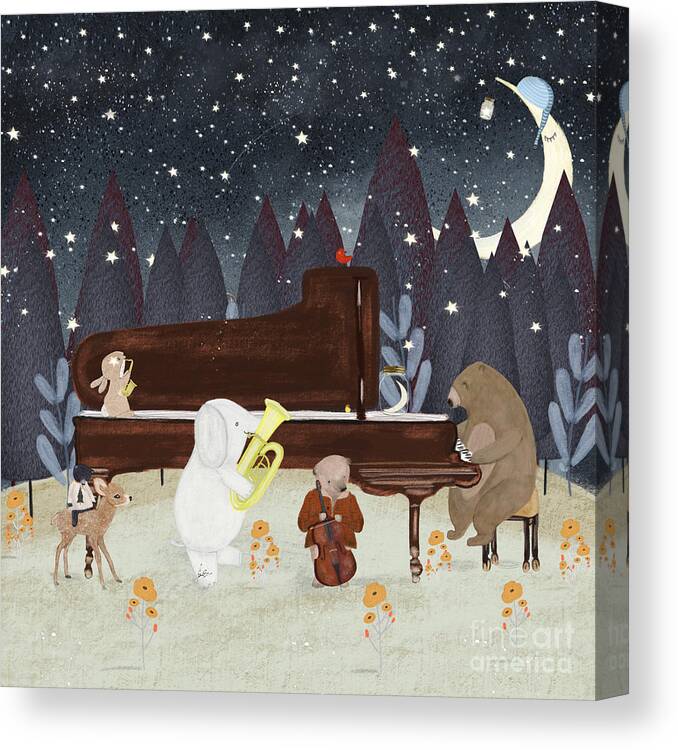 Nursery Art Canvas Print featuring the painting The Little Star Quartet by Bri Buckley
