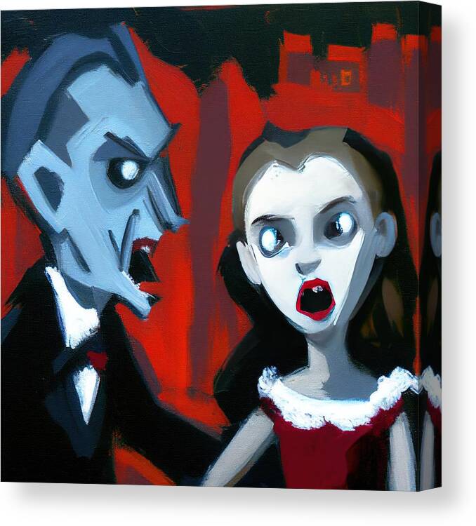 Girl Canvas Print featuring the painting The little vampire girl by My Head Cinema