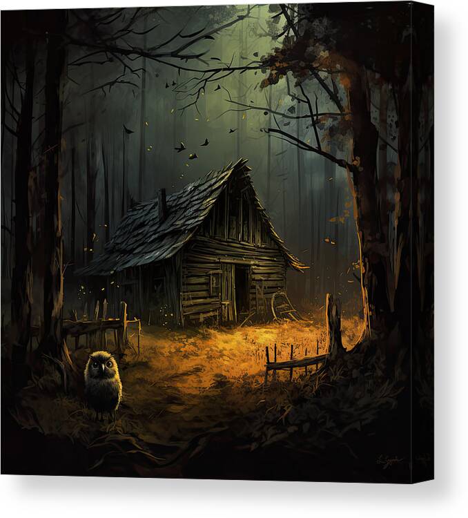 Haunted Barn Canvas Print featuring the painting The Owl's Vigil by Lourry Legarde