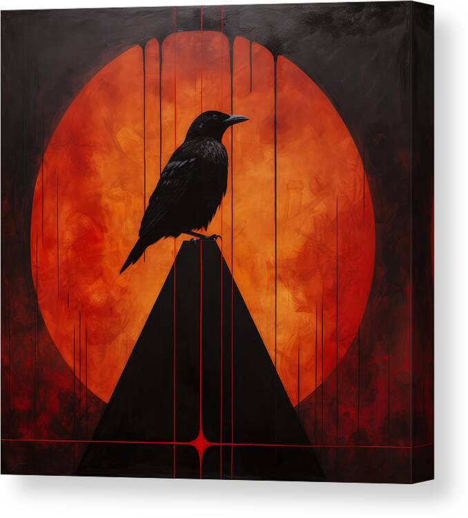 Edgar Allan Poe Canvas Print featuring the painting The Raven's Triangle by Lourry Legarde