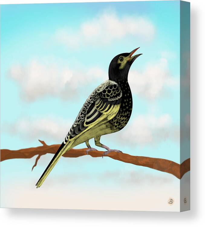 Birds Canvas Print featuring the digital art The Regent Honeyeater - birds of Australia by Andreea Dumez