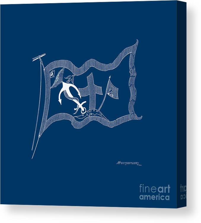 Sailing Vessels Canvas Print featuring the drawing The Revolutionary Flag of Hydra - blueprint by Panagiotis Mastrantonis