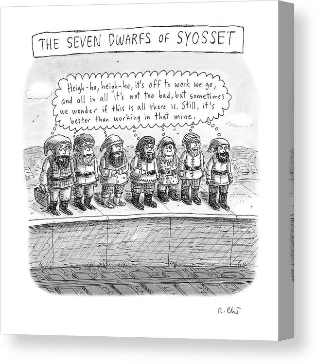 Captionless Canvas Print featuring the drawing The Seven Dwarfs of Syosset by Roz Chast