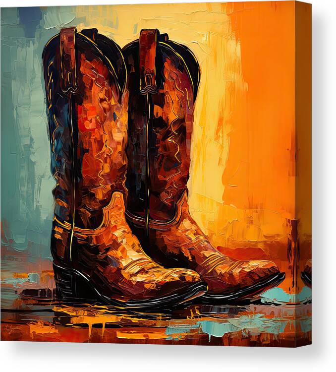 Equestrian Boots Canvas Print featuring the photograph The Trail Less Traveled - Colorful Western Art by Lourry Legarde