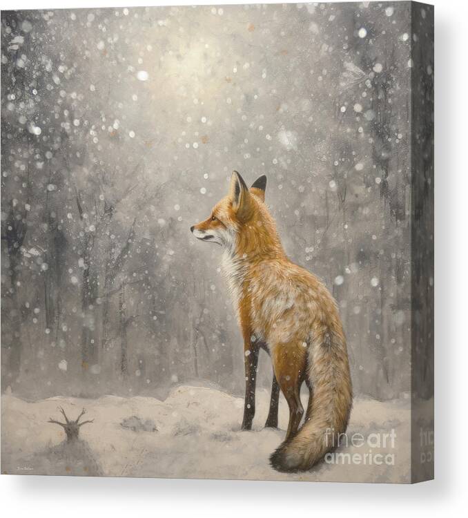Fox Canvas Print featuring the painting The Winter Fox by Tina LeCour
