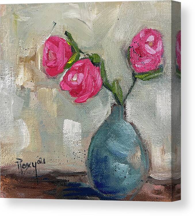 Rose Painting Canvas Print featuring the painting Three Roses by Roxy Rich