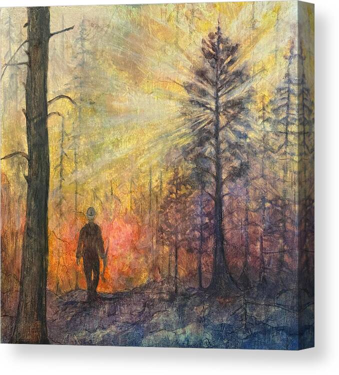 Wildfire Canvas Print featuring the painting Through the Smoke by Tonja Opperman