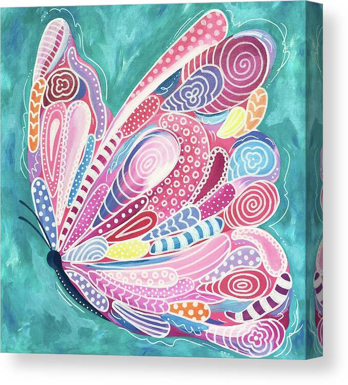 Butterfly Canvas Print featuring the painting Tickled Pink by Beth Ann Scott