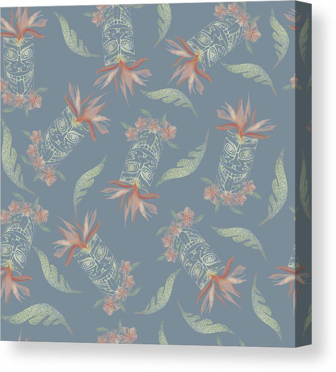 Tiki Canvas Print featuring the digital art Tiki Floral Pattern by Sand And Chi