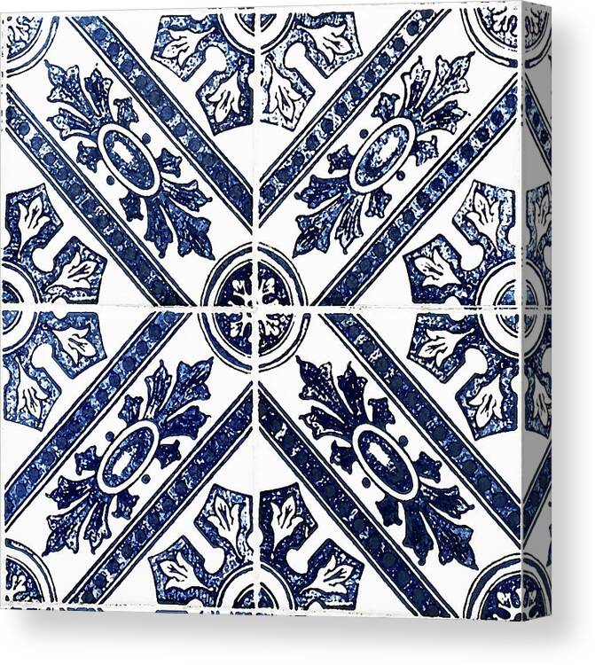 Blue Tiles Canvas Print featuring the digital art Tiles Mosaic Design Azulejo Portuguese Decorative Art IV by Irina Sztukowski