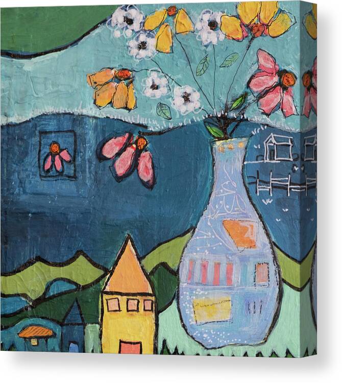 Flowers Canvas Print featuring the mixed media Tiny House 2 by Julia Malakoff