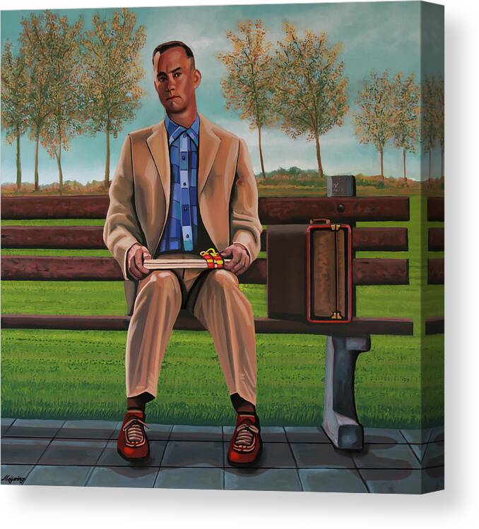 Forrest Gump Canvas Print featuring the painting Tom Hanks in Forrest Gump Painting by Paul Meijering
