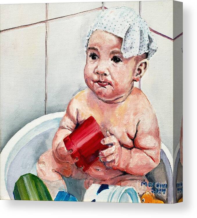Tub Canvas Print featuring the painting Too Small Tub by Merana Cadorette