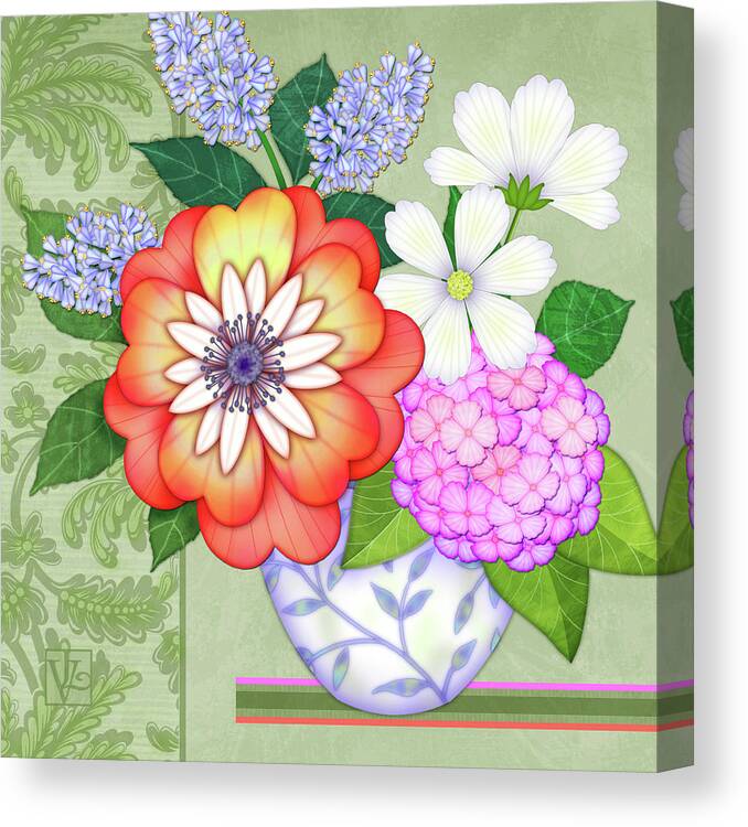 Flowers Canvas Print featuring the digital art Tranquility - Flowers in Vase by Valerie Drake Lesiak