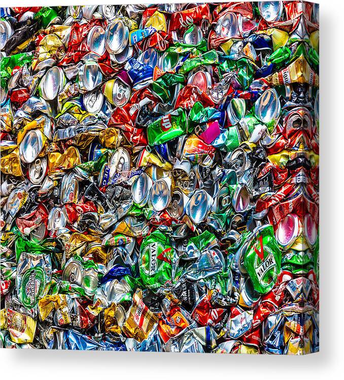 American Beer Canvas Print featuring the painting Trashed Cans Painting Over Photo 3 by Tony Rubino