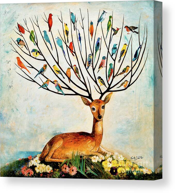 Birds Canvas Print featuring the painting Tree of Life by Shijun Munns