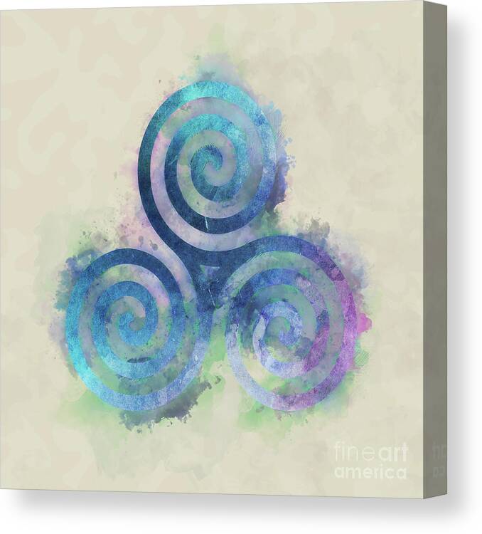 Celtic Canvas Print featuring the painting Triskele, celtic triple spiral watercolor by Delphimages Photo Creations