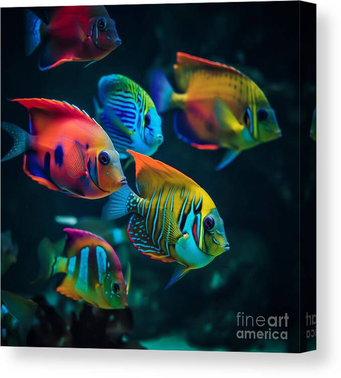 Tropical Canvas Print featuring the digital art Tropical Fish II by Jay Schankman