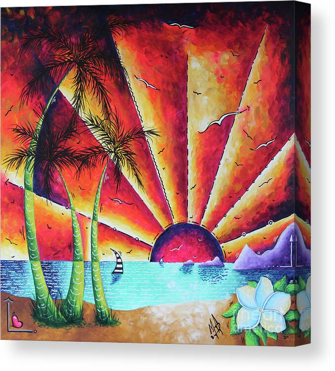 Tropical Canvas Print featuring the painting Tropical Sunset Ocean Seascape Original Art Painting Megan Duncanson by Megan Aroon