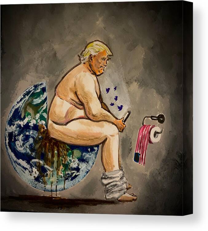 Idiot Canvas Print featuring the painting Trump Dump by Joel Tesch