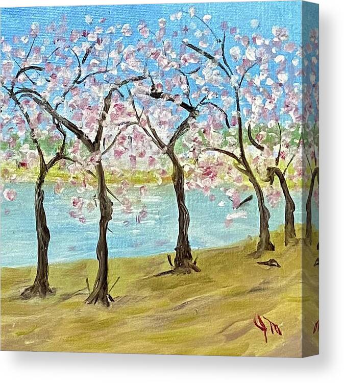 Cherry Blossoms Canvas Print featuring the painting Tuesday 2002 Full Bloom by John Macarthur