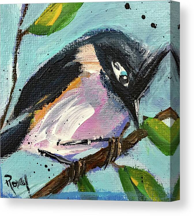 Titmouse Canvas Print featuring the painting Tufted Titmouse by Roxy Rich