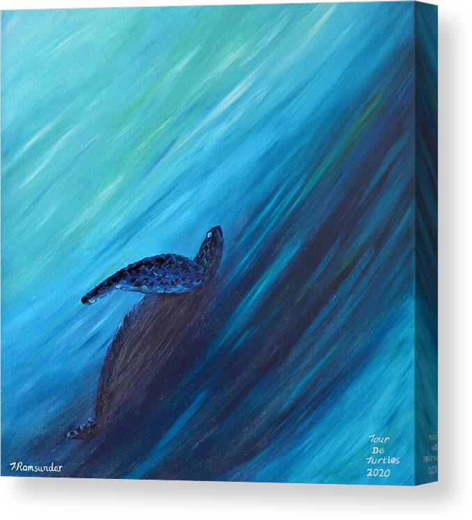 Turtle Canvas Print featuring the painting Turtle Ascending by Torrence Ramsundar