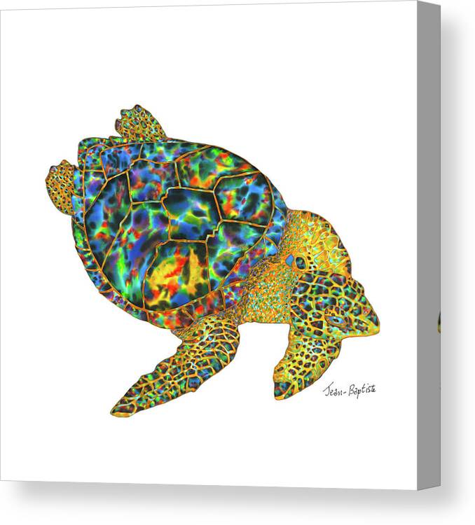  Canvas Print featuring the painting Turtle in white background. by Daniel Jean-Baptiste